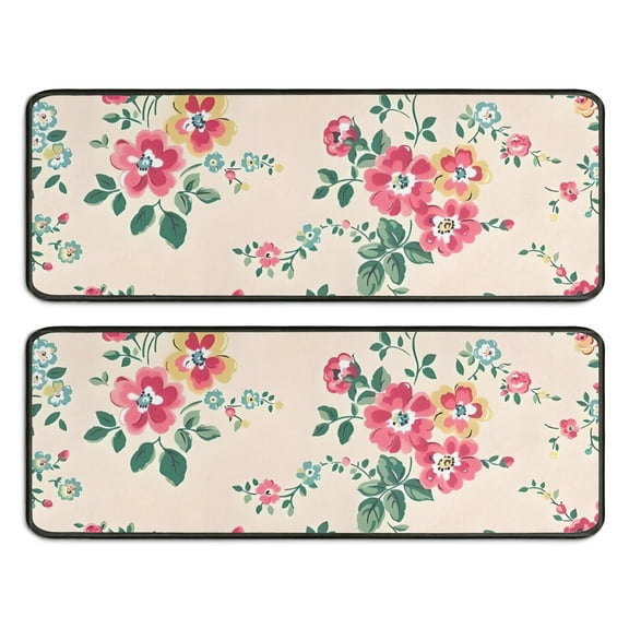 Kitchen Rugs Sets Of 2,Pioneer Flower Floral Print Pattern Anti Fatigue Kitchen Mat Rugs Non Slip Washable,Decorative Kitchen Floor Mats for Kitchen,Sink,Laundry,17"x47"+17"x47"