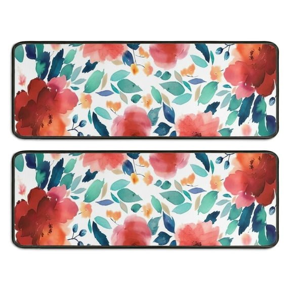 Kitchen Rugs Sets Of 2,Pioneer Flower Floral Print Pattern Anti Fatigue Kitchen Mat Rugs Non Slip Washable,Decorative Kitchen Floor Mats for Kitchen,Sink,Laundry,17"x47"+17"x47"