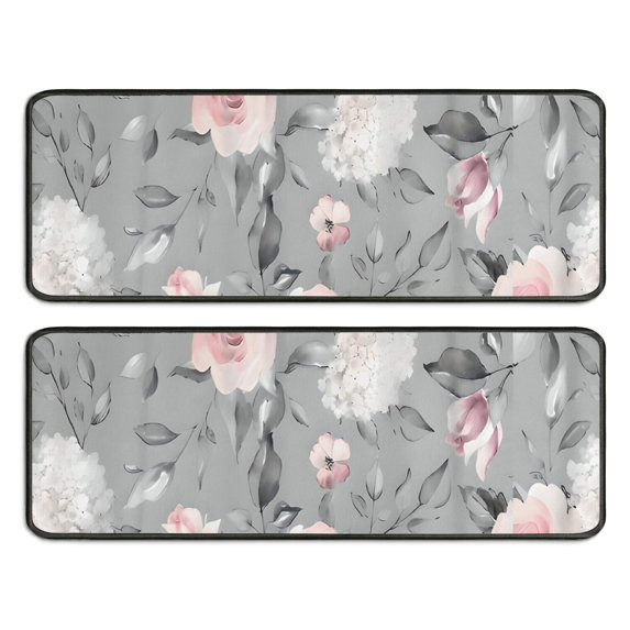 Kitchen Rugs Sets Of 2,Pioneer Flower Floral Print Pattern Anti Fatigue Kitchen Mat Rugs Non Slip Washable,Decorative Kitchen Floor Mats for Kitchen,Sink,Laundry,17"x47"+17"x47"