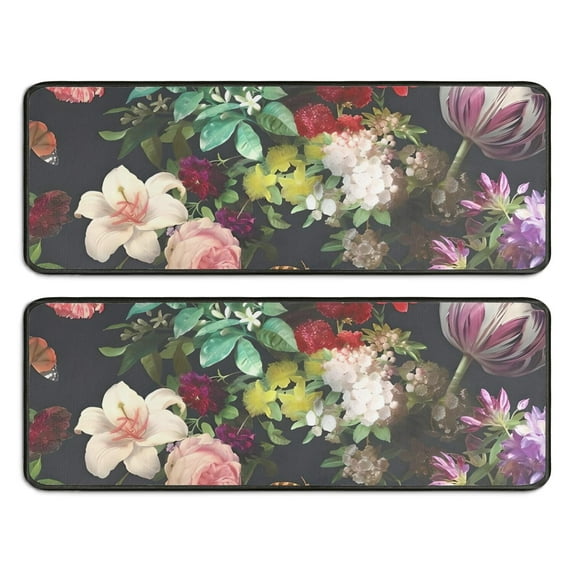 Kitchen Rugs Sets Of 2,Pioneer Flower Floral Print Pattern Anti Fatigue Kitchen Mat Rugs Non Slip Washable,Decorative Kitchen Floor Mats for Kitchen,Sink,Laundry,17"x47"+17"x47"