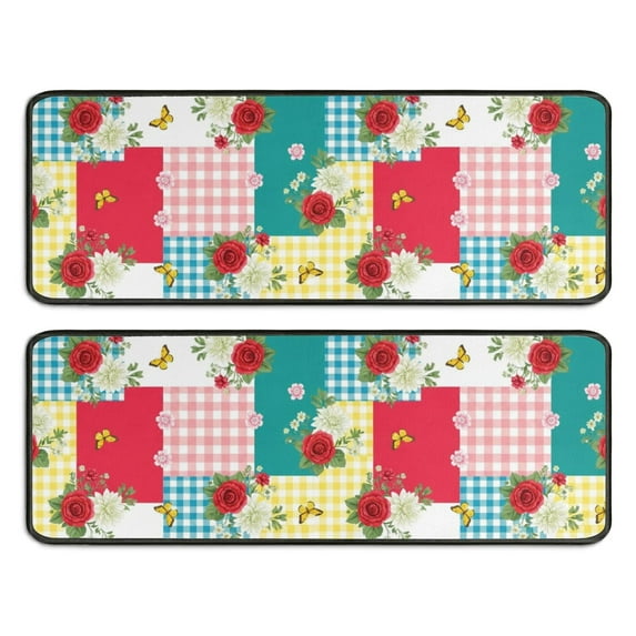 Kitchen Rugs Sets Of 2,Pioneer Flower Floral Print Pattern Anti Fatigue Kitchen Mat Rugs Non Slip Washable,Decorative Kitchen Floor Mats for Kitchen,Sink,Laundry,17X47 Inch