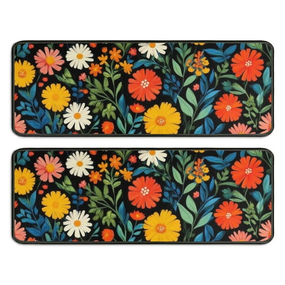 Kitchen Rugs Sets Of 2,Pioneer Flower Floral Print Pattern Anti Fatigue Kitchen Mat Rugs Non Slip Washable,Decorative Kitchen Floor Mats for Kitchen,Sink,Laundry,17"x47"+17"x47"