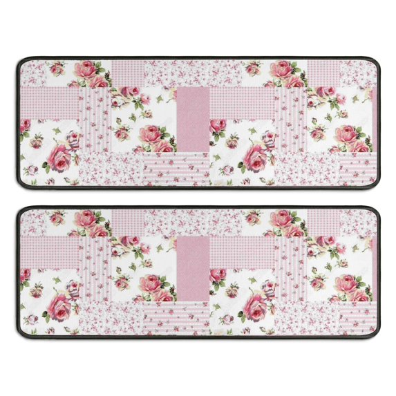 Kitchen Rugs Sets Of 2,Pioneer Flower Floral Print Pattern Anti Fatigue Kitchen Mat Rugs Non Slip Washable,Decorative Kitchen Floor Mats for Kitchen,Sink,Laundry,17"x47"+17"x47"