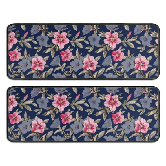 Kitchen Rugs Sets Of 2,Pioneer Flower Floral Print Pattern Anti Fatigue Kitchen Mat Rugs Non Slip Washable,Decorative Kitchen Floor Mats for Kitchen,Sink,Laundry,17"x47"+17"x47"