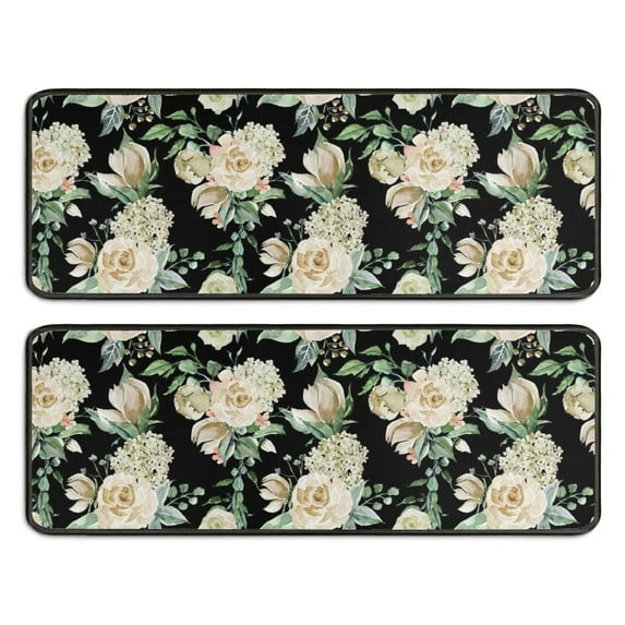 Kitchen Rugs Sets Of 2,Pioneer Flower Floral Print Pattern Anti Fatigue Kitchen Mat Rugs Non Slip Washable,Decorative Kitchen Floor Mats for Kitchen,Sink,Laundry,17"x47"+17"x47"