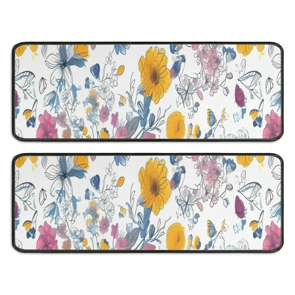 Kitchen Rugs Sets Of 2,Pioneer Flower Floral Print Pattern Anti Fatigue Kitchen Mat Rugs Non Slip Washable,Decorative Kitchen Floor Mats for Kitchen,Sink,Laundry,17"x47"+17"x47"