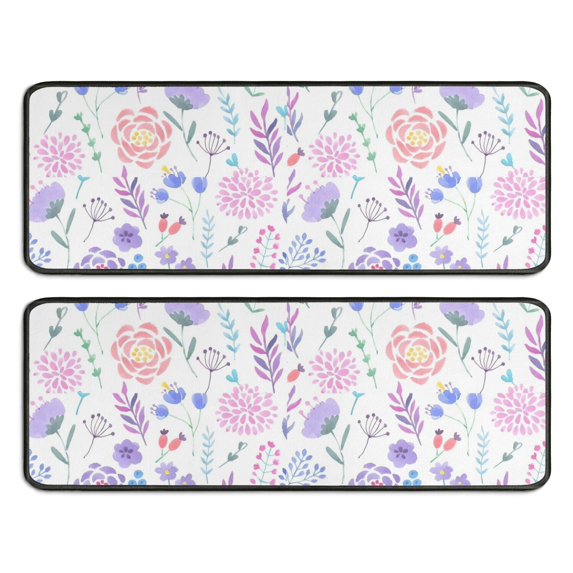 Kitchen Rugs Sets Of 2,Pioneer Flower Floral Print Pattern Anti Fatigue Kitchen Mat Rugs Non Slip Washable,Decorative Kitchen Floor Mats for Kitchen,Sink,Laundry,17"x47"+17"x47"