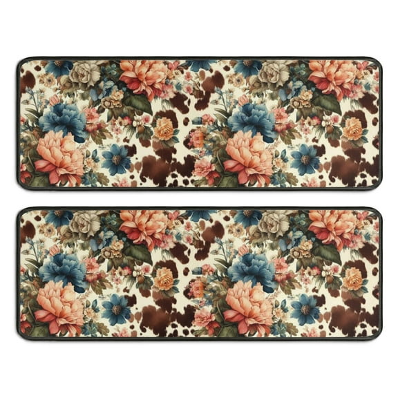 Kitchen Rugs Sets Of 2,Pioneer Flower Floral Print Pattern Anti Fatigue Kitchen Mat Rugs Non Slip Washable,Decorative Kitchen Floor Mats for Kitchen,Sink,Laundry,17"x47"+17"x47"
