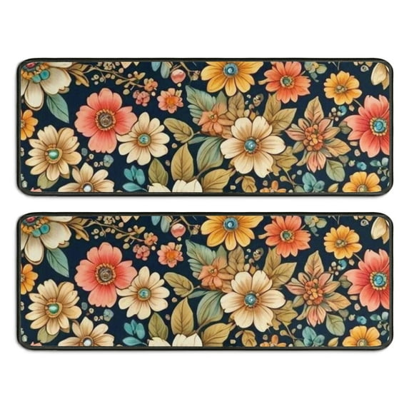 Kitchen Rugs Sets Of 2,Pioneer Flower Floral Print Pattern Anti Fatigue Kitchen Mat Rugs Non Slip Washable,Decorative Kitchen Floor Mats for Kitchen,Sink,Laundry,17"x47"+17"x47"