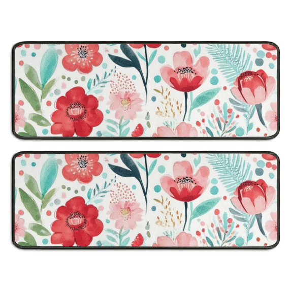 Kitchen Rugs Sets Of 2,Pioneer Flower Floral Print Pattern Anti Fatigue Kitchen Mat Rugs Non Slip Washable,Decorative Kitchen Floor Mats for Kitchen,Sink,Laundry,17"x47"+17"x47"
