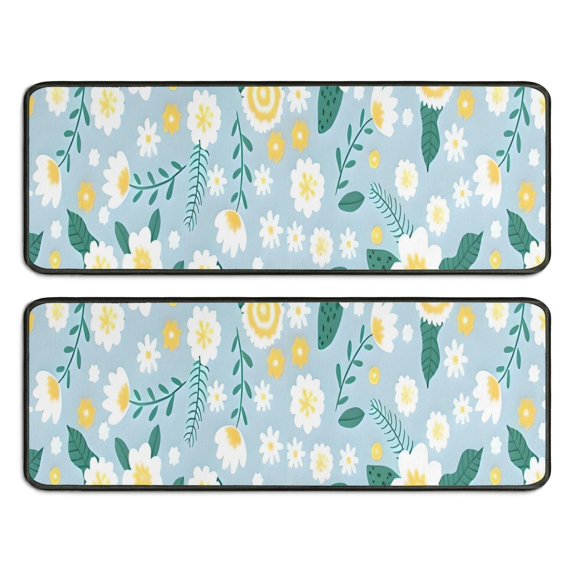 Kitchen Rugs Sets Of 2,Pioneer Flower Floral Print Pattern Anti Fatigue Kitchen Mat Rugs Non Slip Washable,Decorative Kitchen Floor Mats for Kitchen,Sink,Laundry,17"x47"+17"x47"