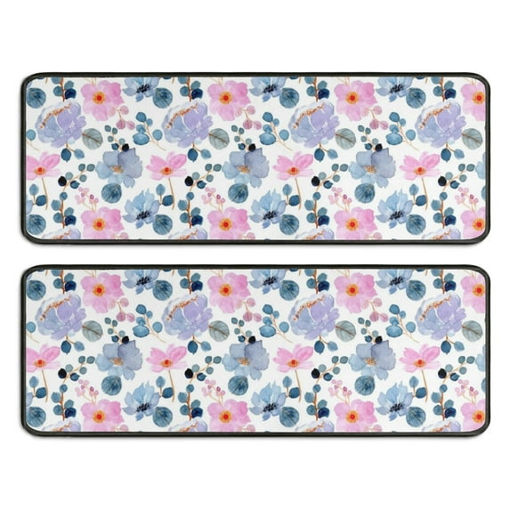 Kitchen Rugs Sets Of 2,Pioneer Flower Floral Print Pattern Anti Fatigue Kitchen Mat Rugs Non Slip Washable,Decorative Kitchen Floor Mats for Kitchen,Sink,Laundry,17"x47"+17"x47"