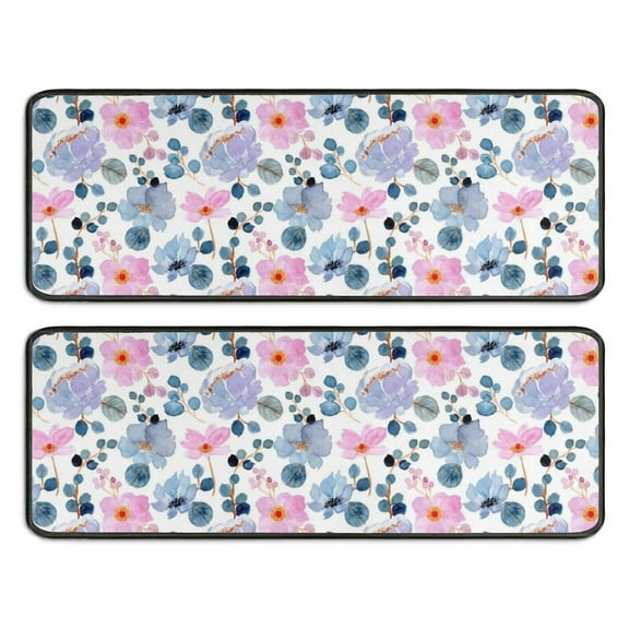 Kitchen Rugs Sets Of 2,Pioneer Flower Floral Print Pattern Anti Fatigue Kitchen Mat Rugs Non Slip Washable,Decorative Kitchen Floor Mats for Kitchen,Sink,Laundry,17"x47"+17"x47"