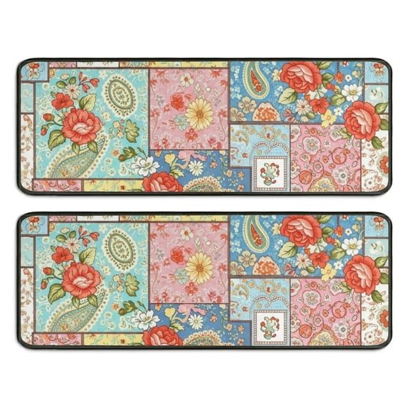 Kitchen Rugs Sets Of 2,Pioneer Flower Floral Print Pattern Anti Fatigue Kitchen Mat Rugs Non Slip Washable,Decorative Kitchen Floor Mats for Kitchen,Sink,Laundry,17X47 Inch