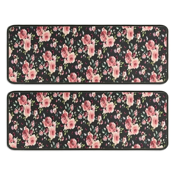 Kitchen Rugs Sets Of 2,Pioneer Flower Floral Print Pattern Anti Fatigue Kitchen Mat Rugs Non Slip Washable,Decorative Kitchen Floor Mats for Kitchen,Sink,Laundry,17"x47"+17"x47"