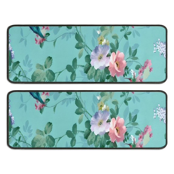 Kitchen Rugs Sets Of 2,Pioneer Flower Floral Print Pattern Anti Fatigue Kitchen Mat Rugs Non Slip Washable,Decorative Kitchen Floor Mats for Kitchen,Sink,Laundry,17"x47"+17"x47"