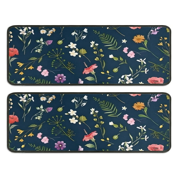 Kitchen Rugs Sets Of 2,Pioneer Flower Floral Print Pattern Anti Fatigue Kitchen Mat Rugs Non Slip Washable,Decorative Kitchen Floor Mats for Kitchen,Sink,Laundry,17"x47"+17"x47"