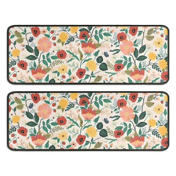 Kitchen Rugs Sets Of 2,Pioneer Flower Floral Print Pattern Anti Fatigue Kitchen Mat Rugs Non Slip Washable,Decorative Kitchen Floor Mats for Kitchen,Sink,Laundry,17"x47"+17"x47"