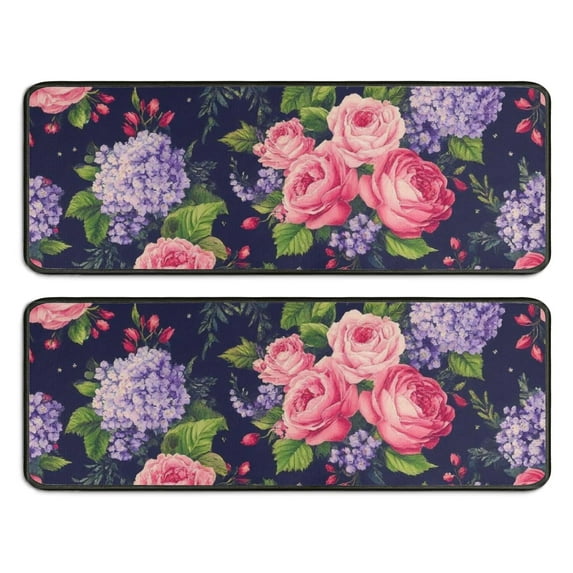 Kitchen Rugs Sets Of 2,Pioneer Flower Floral Print Pattern Anti Fatigue Kitchen Mat Rugs Non Slip Washable,Decorative Kitchen Floor Mats for Kitchen,Sink,Laundry,17"x47"+17"x47"