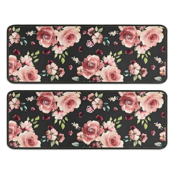 Kitchen Rugs Sets Of 2,Pioneer Flower Floral Print Pattern Anti Fatigue Kitchen Mat Rugs Non Slip Washable,Decorative Kitchen Floor Mats for Kitchen,Sink,Laundry,17"x47"+17"x47"