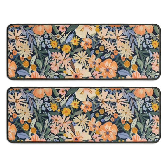 Kitchen Rugs Sets Of 2,Pioneer Flower Floral Print Pattern Anti Fatigue Kitchen Mat Rugs Non Slip Washable,Decorative Kitchen Floor Mats for Kitchen,Sink,Laundry,17"x47"+17"x47"