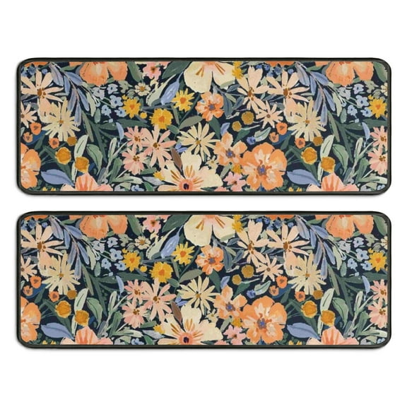 Kitchen Rugs Sets Of 2,Pioneer Flower Floral Print Pattern Anti Fatigue Kitchen Mat Rugs Non Slip Washable,Decorative Kitchen Floor Mats for Kitchen,Sink,Laundry,17"x47"+17"x47"