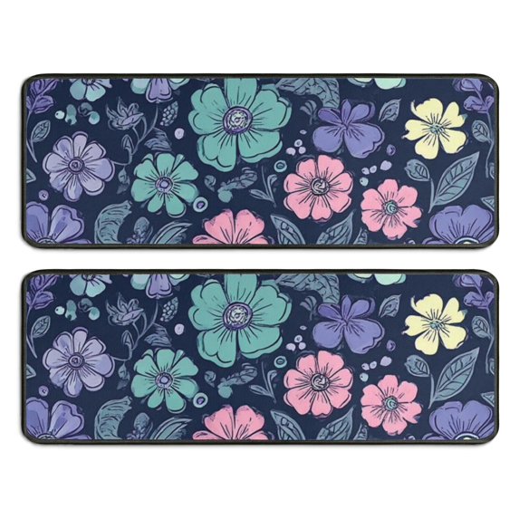 Kitchen Rugs Sets Of 2,Pioneer Flower Floral Print Pattern Anti Fatigue Kitchen Mat Rugs Non Slip Washable,Decorative Kitchen Floor Mats for Kitchen,Sink,Laundry,17"x47"+17"x47"