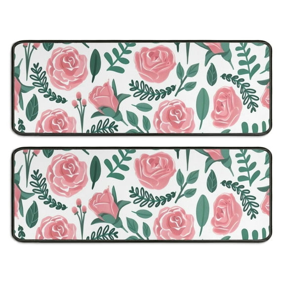 Kitchen Rugs Sets Of 2,Pioneer Flower Floral Print Pattern Anti Fatigue Kitchen Mat Rugs Non Slip Washable,Decorative Kitchen Floor Mats for Kitchen,Sink,Laundry,17"x47"+17"x47"