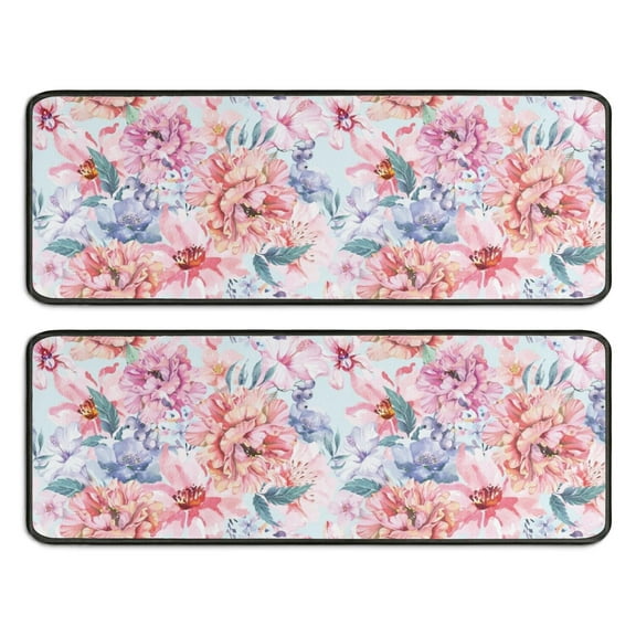 Kitchen Rugs Sets Of 2,Pioneer Flower Floral Print Pattern Anti Fatigue Kitchen Mat Rugs Non Slip Washable,Decorative Kitchen Floor Mats for Kitchen,Sink,Laundry,17"x47"+17"x47"