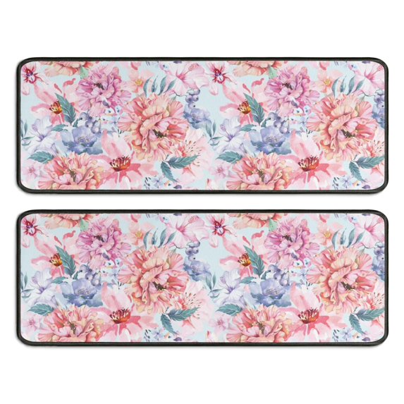 Kitchen Rugs Sets Of 2,Pioneer Flower Floral Print Pattern Anti Fatigue Kitchen Mat Rugs Non Slip Washable,Decorative Kitchen Floor Mats for Kitchen,Sink,Laundry,17"x47"+17"x47"