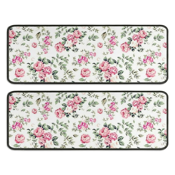 Kitchen Rugs Sets Of 2,Pioneer Flower Floral Print Pattern Anti Fatigue Kitchen Mat Rugs Non Slip Washable,Decorative Kitchen Floor Mats for Kitchen,Sink,Laundry,17"x47"+17"x47"