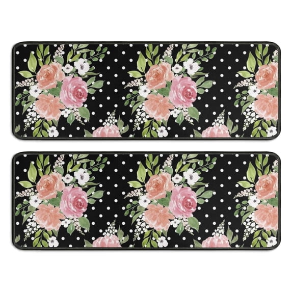 Kitchen Rugs Sets Of 2,Pioneer Flower Floral Print Pattern Anti Fatigue Kitchen Mat Rugs Non Slip Washable,Decorative Kitchen Floor Mats for Kitchen,Sink,Laundry,17"x47"+17"x47"