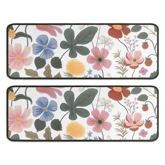 Kitchen Rugs Sets Of 2,Pioneer Flower Floral Print Pattern Anti Fatigue Kitchen Mat Rugs Non Slip Washable,Decorative Kitchen Floor Mats for Kitchen,Sink,Laundry,17"x47"+17"x47"
