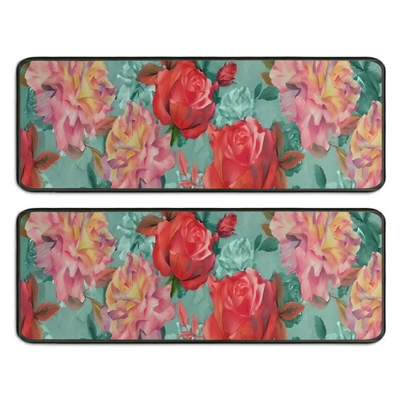 Kitchen Rugs Sets Of 2,Pioneer Flower Floral Print Pattern Anti Fatigue Kitchen Mat Rugs Non Slip Washable,Decorative Kitchen Floor Mats for Kitchen,Sink,Laundry,17"x47"+17"x47"