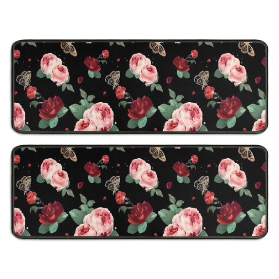 Kitchen Rugs Sets Of 2,Pioneer Flower Floral Print Pattern Anti Fatigue Kitchen Mat Rugs Non Slip Washable,Decorative Kitchen Floor Mats for Kitchen,Sink,Laundry,17"x47"+17"x47"