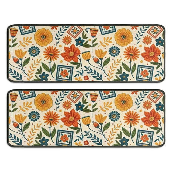Kitchen Rugs Sets Of 2,Pioneer Flower Floral Print Pattern Anti Fatigue Kitchen Mat Rugs Non Slip Washable,Decorative Kitchen Floor Mats for Kitchen,Sink,Laundry,17"x47"+17"x47"