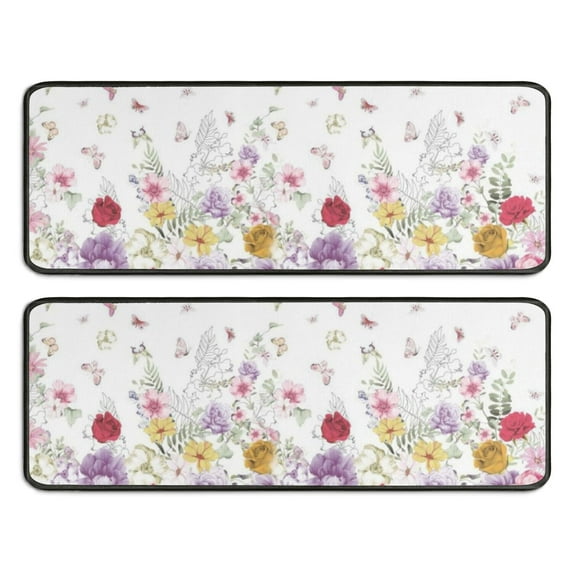 Kitchen Rugs Sets Of 2,Pioneer Flower Floral Print Pattern Anti Fatigue Kitchen Mat Rugs Non Slip Washable,Decorative Kitchen Floor Mats for Kitchen,Sink,Laundry,17"x47"+17"x47"