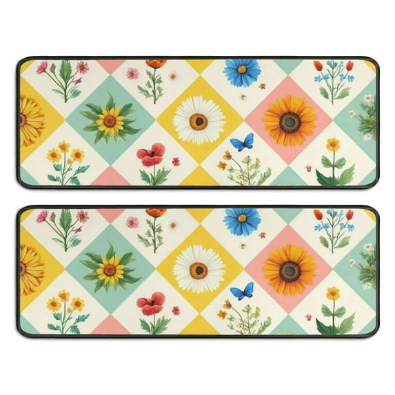 Kitchen Rugs Sets Of 2,Pioneer Flower Floral Print Pattern Anti Fatigue Kitchen Mat Rugs Non Slip Washable,Decorative Kitchen Floor Mats for Kitchen,Sink,Laundry,17"x47"+17"x47"