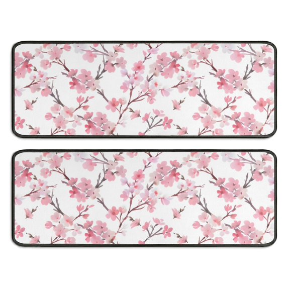 Kitchen Rugs Sets Of 2,Pioneer Flower Floral Print Pattern Anti Fatigue Kitchen Mat Rugs Non Slip Washable,Decorative Kitchen Floor Mats for Kitchen,Sink,Laundry,17"x47"+17"x47"