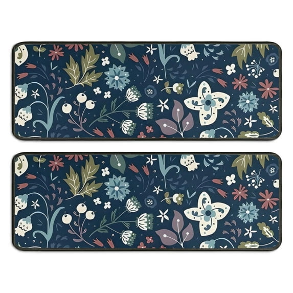 Kitchen Rugs Sets Of 2,Pioneer Flower Floral Print Pattern Anti Fatigue Kitchen Mat Rugs Non Slip Washable,Decorative Kitchen Floor Mats for Kitchen,Sink,Laundry,17"x47"+17"x47"