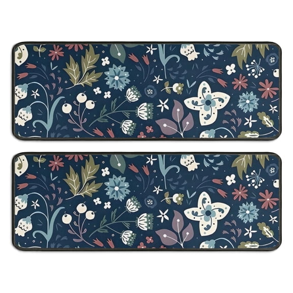 Kitchen Rugs Sets Of 2,Pioneer Flower Floral Print Pattern Anti Fatigue Kitchen Mat Rugs Non Slip Washable,Decorative Kitchen Floor Mats for Kitchen,Sink,Laundry,17"x47"+17"x47"