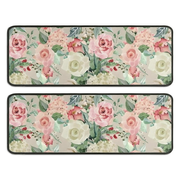 Kitchen Rugs Sets Of 2,Pioneer Flower Floral Print Pattern Anti Fatigue Kitchen Mat Rugs Non Slip Washable,Decorative Kitchen Floor Mats for Kitchen,Sink,Laundry,17"x47"+17"x47"