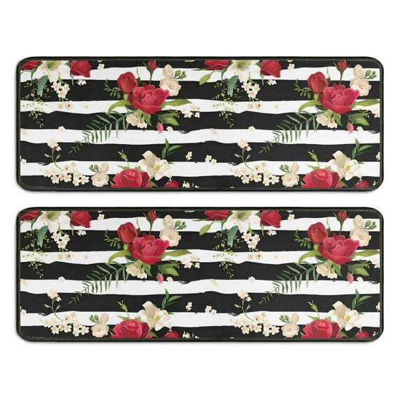 Kitchen Rugs Sets Of 2,Pioneer Flower Floral Print Pattern Anti Fatigue Kitchen Mat Rugs Non Slip Washable,Decorative Kitchen Floor Mats for Kitchen,Sink,Laundry,17"x47"+17"x47"