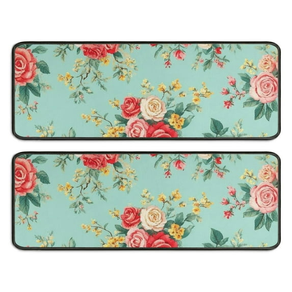 Kitchen Rugs Sets Of 2,Pioneer Flower Floral Print Pattern Anti Fatigue Kitchen Mat Rugs Non Slip Washable,Decorative Kitchen Floor Mats for Kitchen,Sink,Laundry,17"x47"+17"x47"