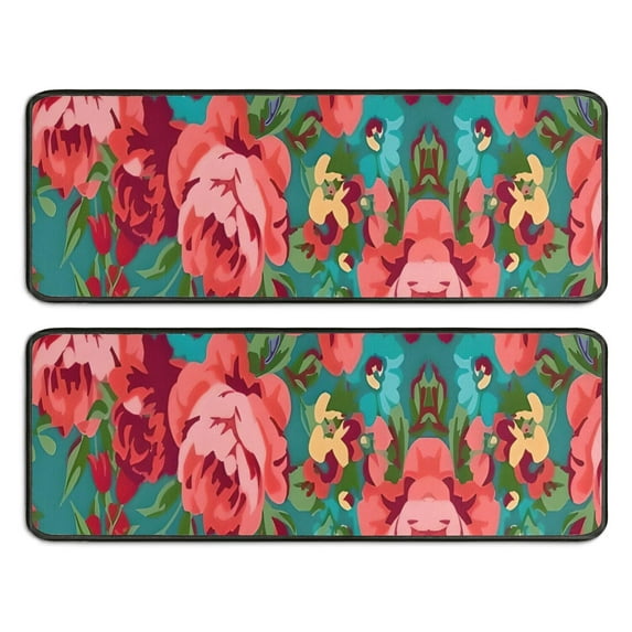 Kitchen Rugs Sets Of 2,Pioneer Flower Floral Print Pattern Anti Fatigue Kitchen Mat Rugs Non Slip Washable,Decorative Kitchen Floor Mats for Kitchen,Sink,Laundry,17"x47"+17"x47"