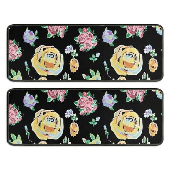 Kitchen Rugs Sets Of 2,Pioneer Flower Floral Print Pattern Anti Fatigue Kitchen Mat Rugs Non Slip Washable,Decorative Kitchen Floor Mats for Kitchen,Sink,Laundry,17"x47"+17"x47"
