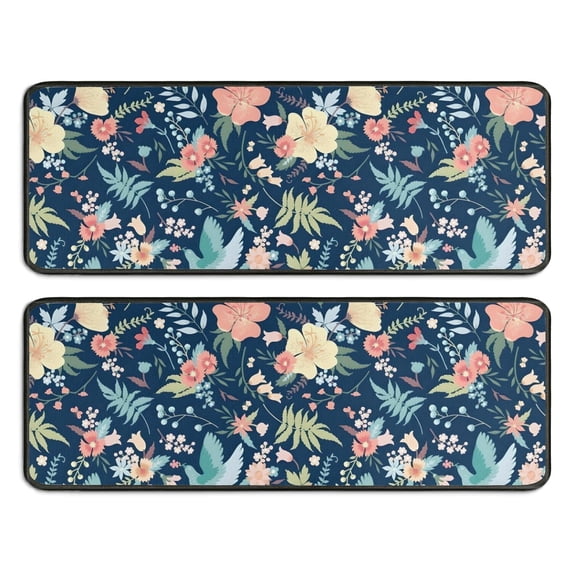 Kitchen Rugs Sets Of 2,Pioneer Flower Floral Print Pattern Anti Fatigue Kitchen Mat Rugs Non Slip Washable,Decorative Kitchen Floor Mats for Kitchen,Sink,Laundry,17"x47"+17"x47"