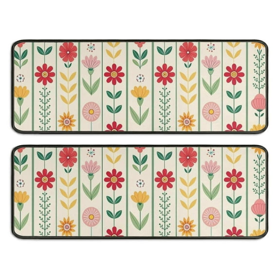 Kitchen Rugs Sets Of 2,Pioneer Flower Floral Print Pattern Anti Fatigue Kitchen Mat Rugs Non Slip Washable,Decorative Kitchen Floor Mats for Kitchen,Sink,Laundry,17"x47"+17"x47"