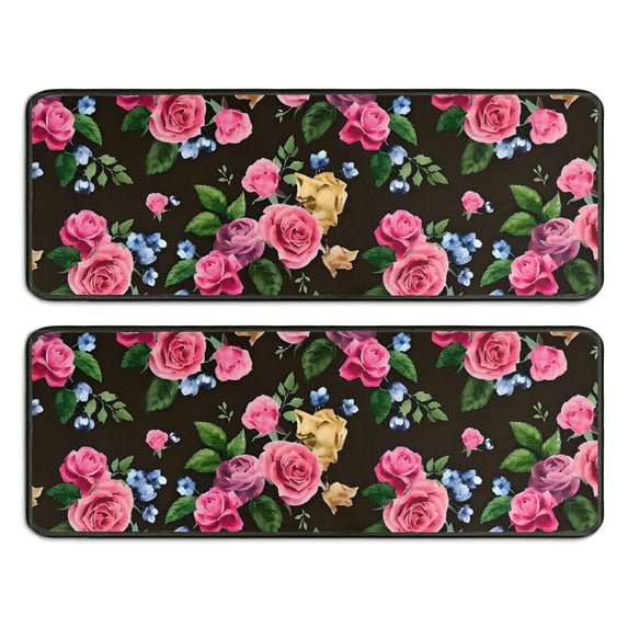 Kitchen Rugs Sets Of 2,Pioneer Flower Floral Print Pattern Anti Fatigue Kitchen Mat Rugs Non Slip Washable,Decorative Kitchen Floor Mats for Kitchen,Sink,Laundry,17"x47"+17"x47"