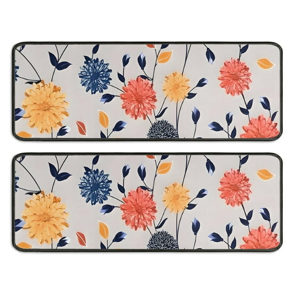 Kitchen Rugs Sets Of 2,Pioneer Flower Floral Print Pattern Anti Fatigue Kitchen Mat Rugs Non Slip Washable,Decorative Kitchen Floor Mats for Kitchen,Sink,Laundry,17"x47"+17"x47"